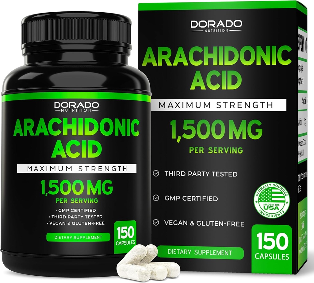 Arachidonic Acid Supplement 1500mg (150 Capsules) - Muscle and Strength Supplement for Muscle Mass & Recovery for Men & Women - Gluten Free & Non-GMO - 3rd Party Tested - (150 Capsules)