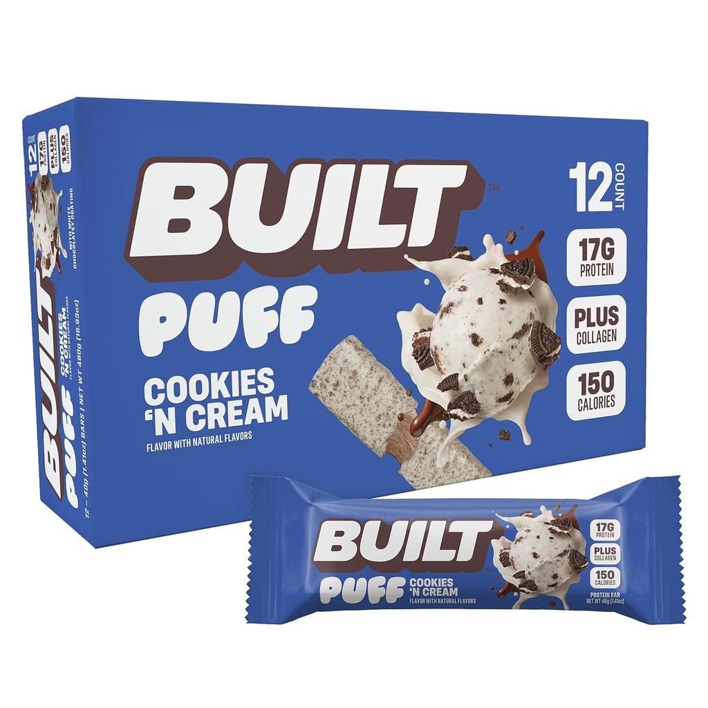 yerleşik Bar, Puff protein Bars, Kurabiyeler 'N Cream Puff, 17g Protein Snacks, On-The-Go Bars, Sadece 140 Calories, 7g Sugar, Collagen, Not Gluten Free, 12 Count