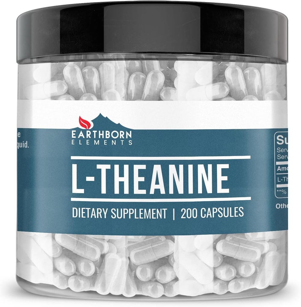 Earthborn Elements L-Theanine 200 Capsules, Pure & Undiled, No Wordss