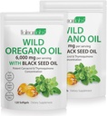 2 Pack Oil of Oregano Softgels, 120 Kont 2 in 1 6000 mg Oil of Oregano with Black Seed Oil 200mg, Plant Based, Organic Oregano Oil Supplement Capsules, Non-GMO & Immune Support