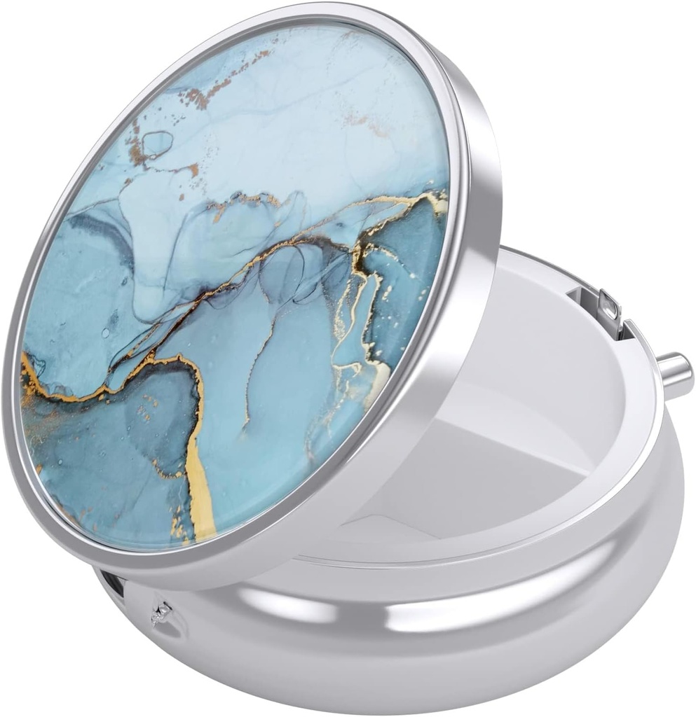 Nipichsha Pill Box, Küçük Pill Case for Purse & Pocket, Cute Travel Medicine Organizer, Portatif Tıp Konteynerleri Vitaminleri, İlaçları, Fish Oil & Supplement, Light Blue Mermer