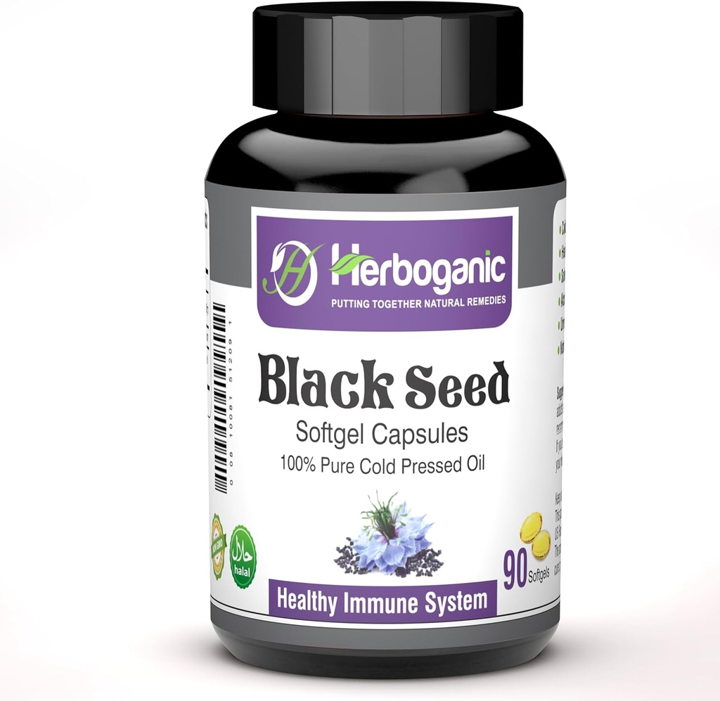 HERBOGANIC Cold Pressed Black/Speed Oil Softgels Κάψουλες - 90 Count - Blended with Other Herbal Products-Supports Συνολική Welness Υγείας και Ασυλία (Black-Speed)