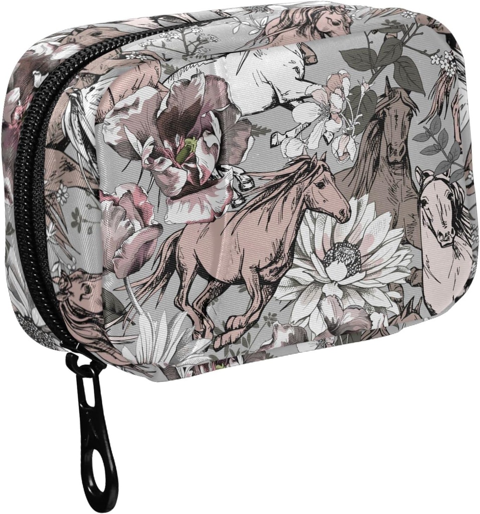 Fustylead Running Horses and Flowers Travel Pill Organizer Case Zipper for Purse with Removable Weekly Pill Box for Medicine, Vitamin, Συμπλήρωμα Medicine Organizer