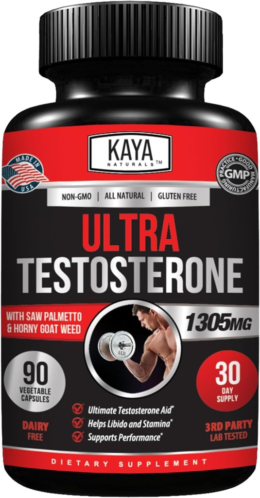 Kaya Naturals Ultra testosteron - Erkeklerin testosteron ATM'i Tongkat Ali, Horny Goat Weed, Tribulus - Enerji için Doğal İşout Supplement, Stamina, and Strength Branson - 90 Count Count Count