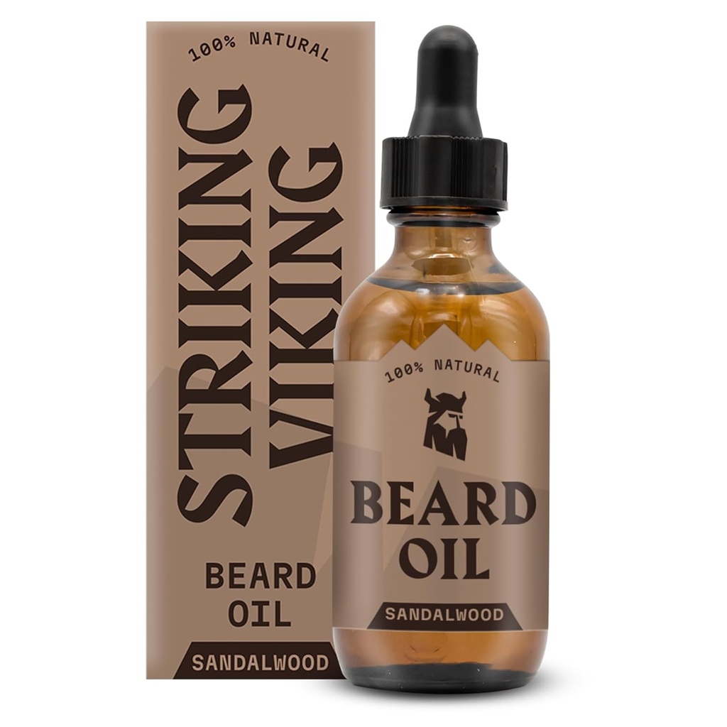 Viking Sandalwood Beard Oil for Men - 2 Fl Oz, Sandalwood Scent - Doğal Hydrating & Softing Beard Care with Argan, Jojoba, Almond & Tea Tree - Non-Greasy, Fast-Absorbing Formula