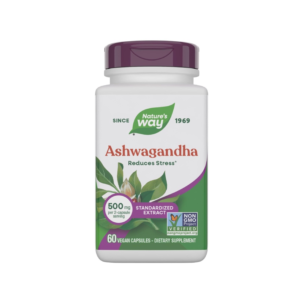 Nature's Way Ashwagandha, Μειώνει το στρες*, Premium Extract, Adaptogenic*, Μη ΓΤΟ Έργο Επαληθευμένο, Vegan, 60 Κάψουλες