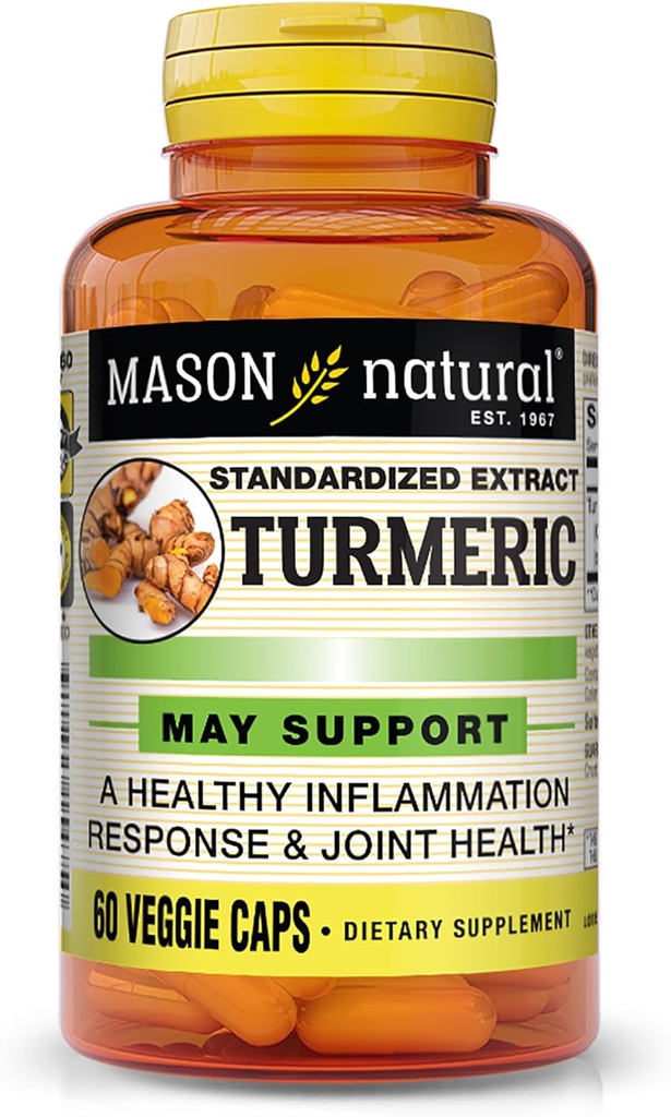 MASON NATURAL Turmeric 500 mg, με 95% κουρκουμινοειδή, συμπλήρωμα για τη συνολική ευεξία & κοινή υποστήριξη, 60 κάψουλες φυτικής προέλευσης Veggie