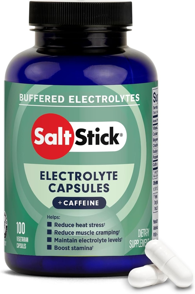 Caffeine ile SaltStick Electrolytes - Salt Pills ve Electrolytes for Run, Hydration, Leg Cramps Relief, Sports Recovery, Hiking Essentials - Salt, Magnezyum, Pyum, D3 - 100 Count
