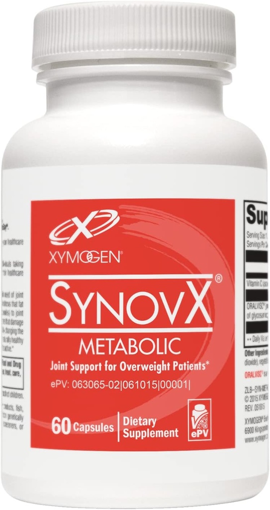 XYMOGEN SynovX Μεταβολική - Συμπληρώματα Κοινής Υποστήριξης Γλυκοζαμίνης - Συμπεριλαμβανομένης της Βιταμίνης C για Προστιθέμενη Ανοσολογική Υποστήριξη - Vegan, Χωρίς Γλουτένη & Μη ΓΤΟ (60 Κάψουλες)