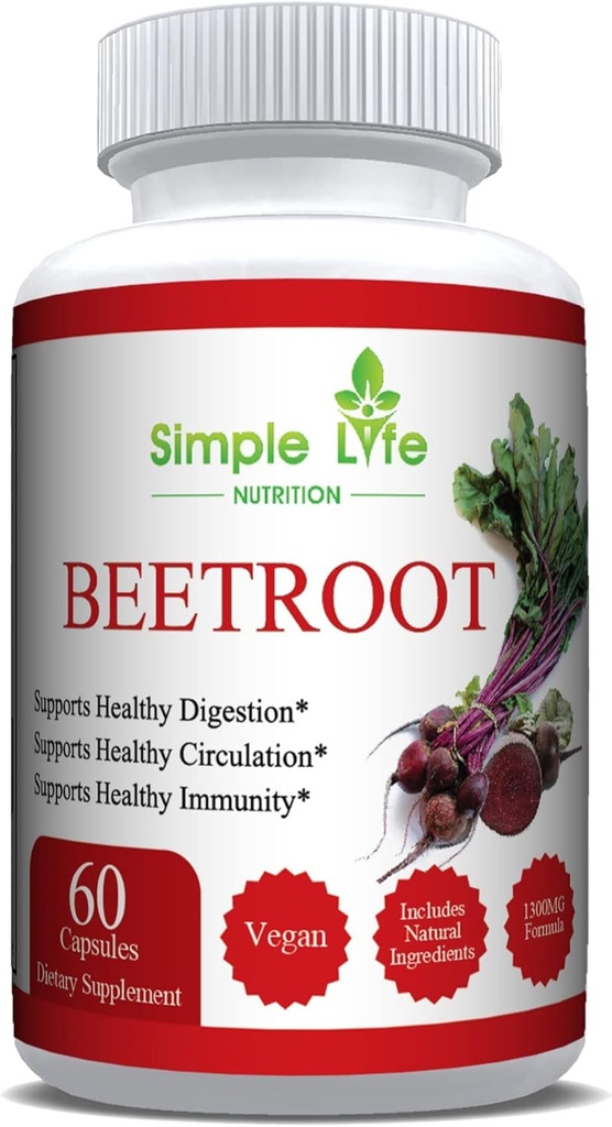 Organik Arıt Köklü Toz Kapsülleri - Erkekler ve Kadınlar için Nitrik Çimento Uyarı - Organik Non-GMO Gluten Ücretsiz Vegan Beets - 60CT