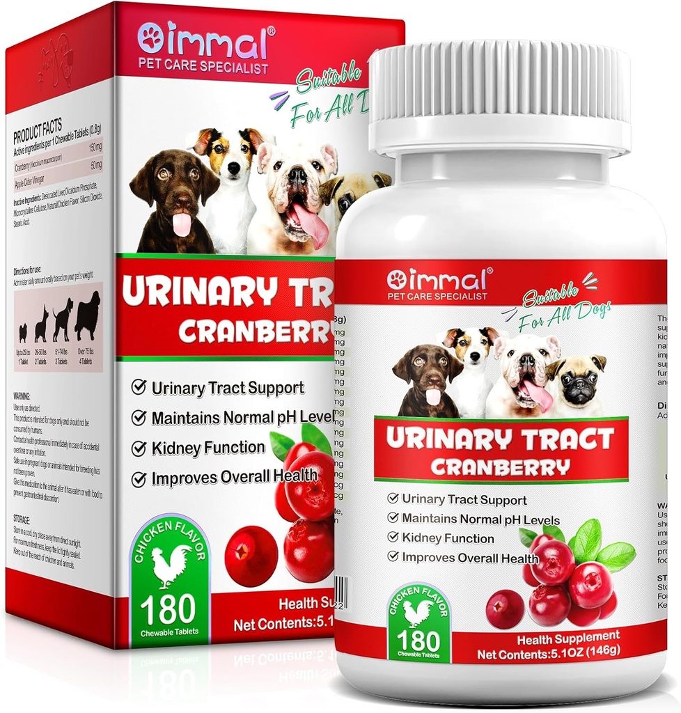 Köpekler için Cranberry - 180 Cranberry Supplement Tablest for Dogs Supports Bladder Enfeksiyon, Dog Incontinence Support, Bladder Stone ve Dog UTI, Pet Supplement Tüm Breeds Köpekler ve Çağlar için Tabletler Tedaviler