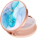 Rouidr Pill Box, 3 Karşılaştırmalı Tıp Pill Case, Small Metal Travel Medicine Box for Purse & Pocket, Rose Gold, Renkli Ink Mermer
