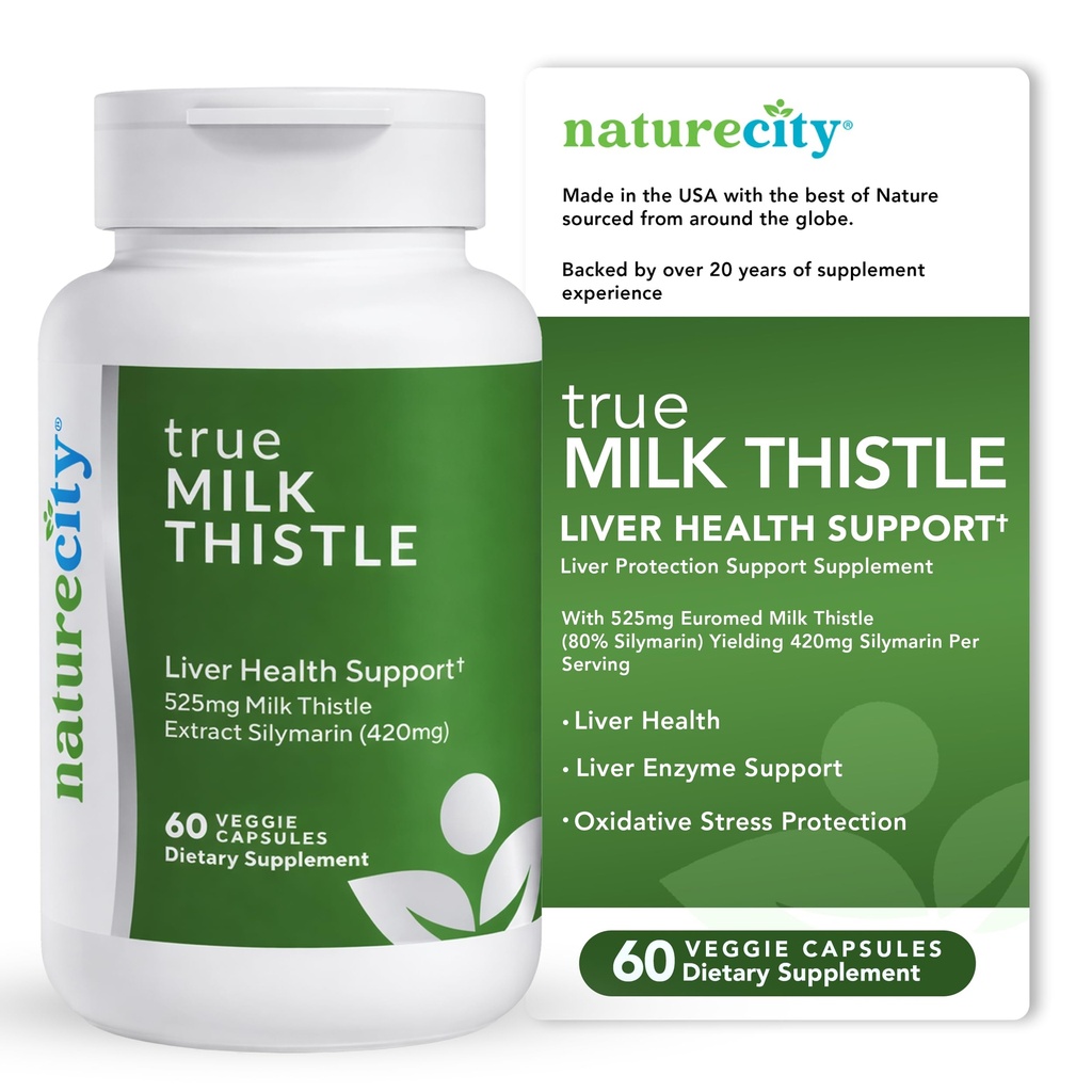 NatureCity TrueMilkButle | Süt Butle Supplement 525mg | Süt Butle (8% silymarin) 420 mg Silymarin | Antioksi Destek | Liver Support Supplement | 60 Veggie Capsules