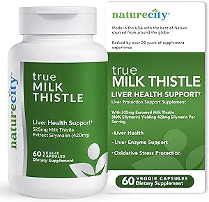 NatureCity TrueMilkButle | Süt Butle Supplement 525mg | Süt Butle (8% silymarin) 420 mg Silymarin | Antioksi Destek | Liver Support Supplement | 60 Veggie Capsules