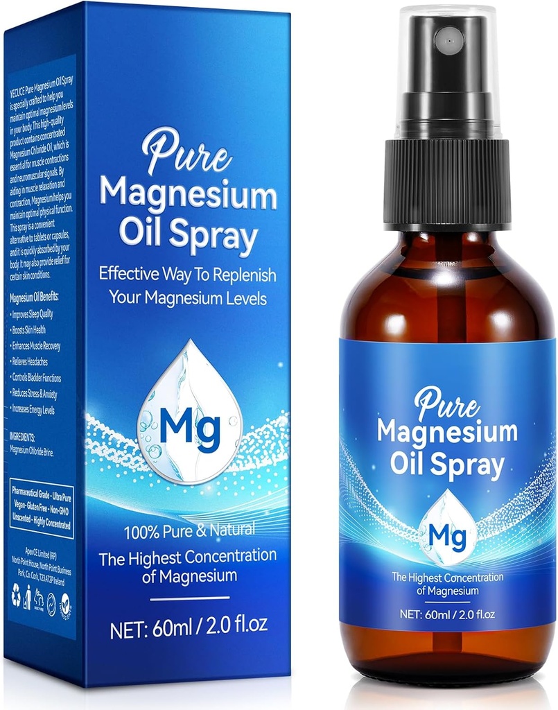 Magnezyum Sprey 2 Fl Oz, Foot, Body, Sleep, Skin, Muscle Relaxation, 100% Pure Natural Topical Magnezyum Oil Mix, Easy to Absorb