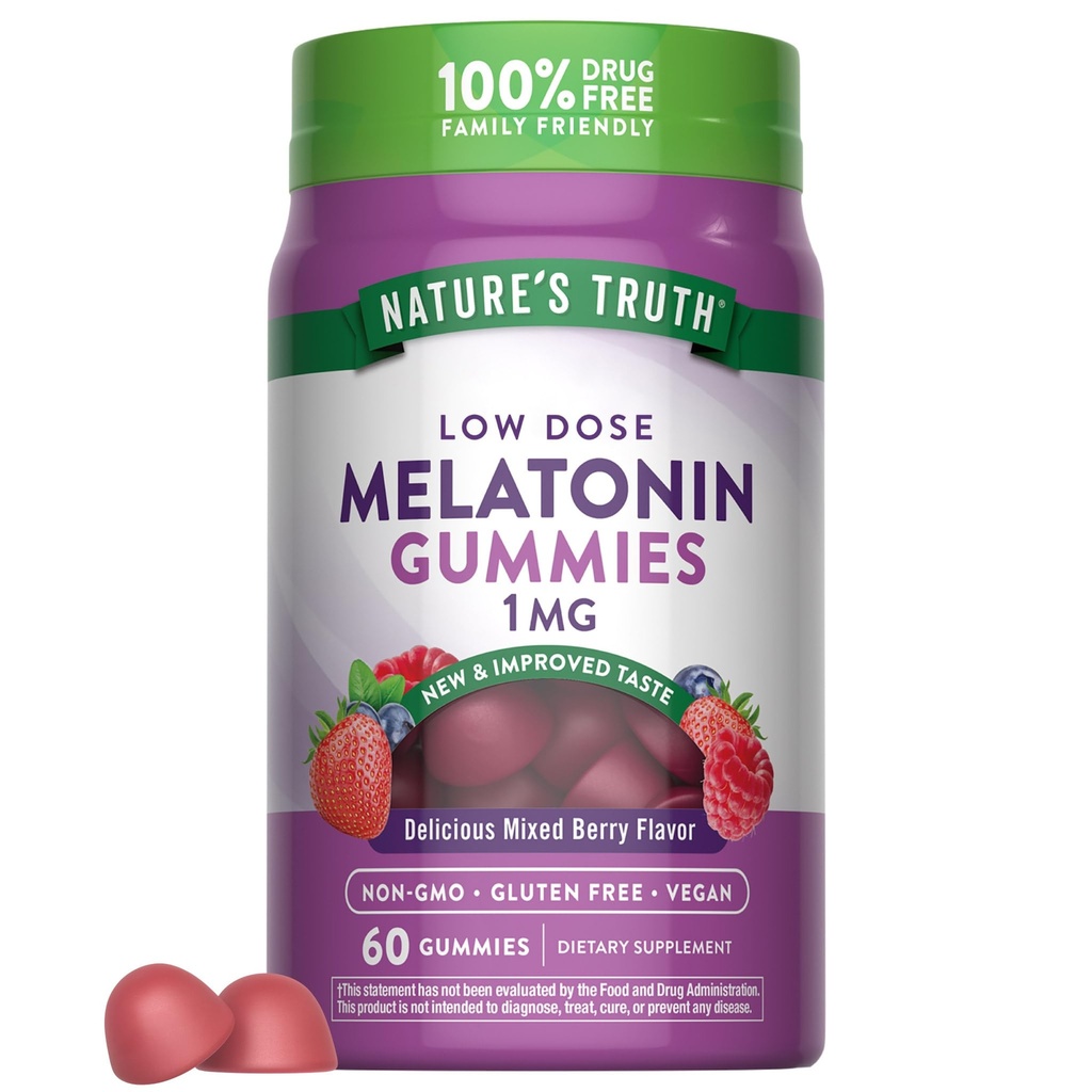 Nature's Truth Melatonin Gummies | 1mg | 60 Count | Mixed Berry Flavor | Vegan, Non-GMO & Gluten Free Supplement