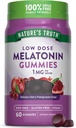 Doğanın Gerçek Melatonin Gummies | 1mg | 60 Kont | Cherry Pomegranate Flavor | Vegan, Non-GMO & Gluten Free Supplement Supplement Supplement