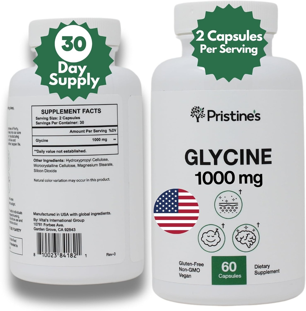Παλιά ετικέτα Glycine 1000MG Amino Acid συμπλήρωμα κάψουλες υποστήριξης ύπνου - 30 ημέρες προσφοράς - αποκατάσταση μυών, υγεία νεφρών & σχηματισμός