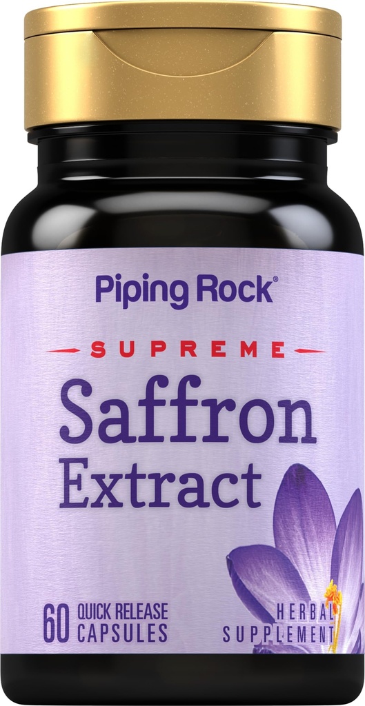 Piping Rock Saffron Extract Supplement | 60 Capsules | Kadınlar ve Erkekler için Piller | Non-GMO, Gluten Free
