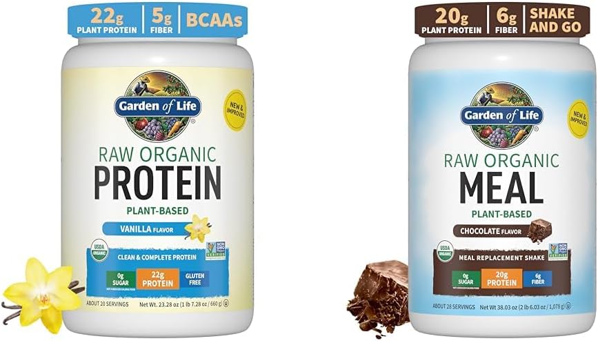 Garden of Life Organic Vegan Vanilla Protein Powder 22g & Digestive Enzymes for Easy Digestion – Non-GMO & Raw Organic Meal Replacement Shakes - Chocolate Plant Based Vegan Protein Powder