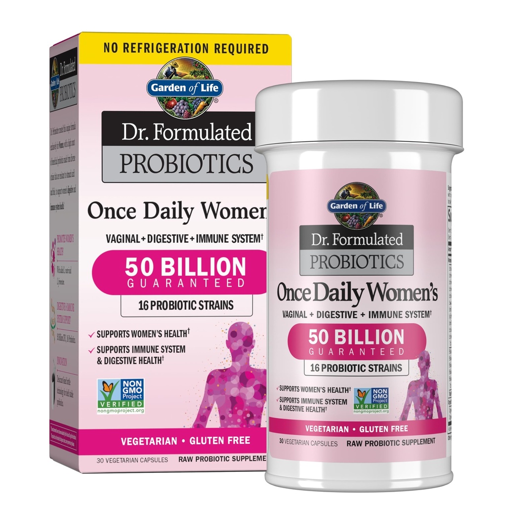 Κήπος της Ζωής Μια φορά την ημέρα Dr. Formulated Probiotics για τις γυναίκες 50 δις CFU 16 Προβιοτικά Strains με Βιολογικά Πρεβιοτικά για Digestive, Κολπική & Ανοσοποιητική Υγεία, Γαλακτοκομικά Χωρίς, Ράφι Σταθερή 30 Κάψουλες