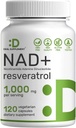 NAD+ Resveratrol 1000 mg In Service, 120 Veggie Capsules | 2in-1 Ekstra Güçlü NMN Supplement Alternatif | Kadınlar ve Erkekler için NAD | Enerjiyi, Anti-Aging & Hücre Rejenerasyonu – Non-GMO