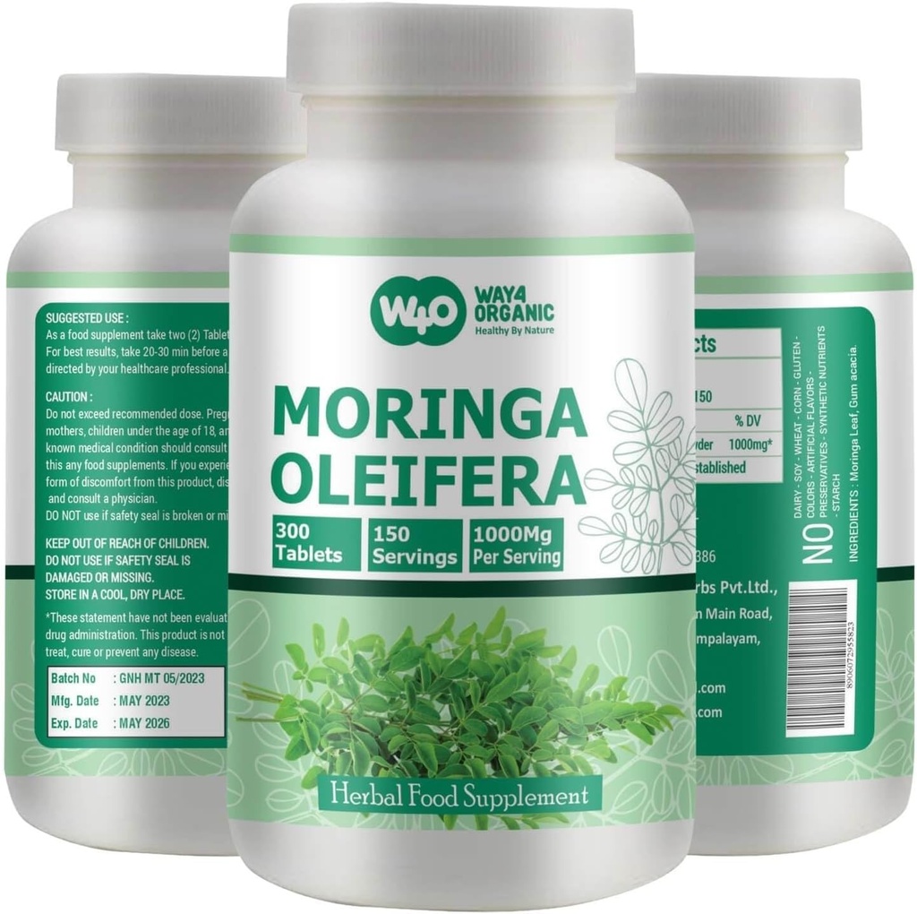 Moringa Leaf Powder Capsles (Πιρούνια) - 300 Χάπια, 150 Σερβιέτες, 1000 mg (1 Συσκευασία)