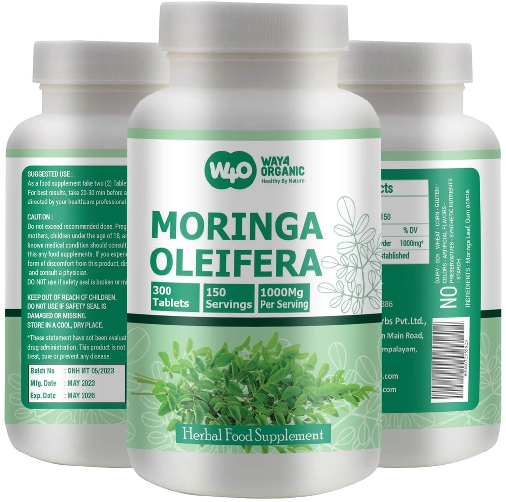 Moringa Leaf Toz Capsules (Tablets) - 300 Pills, 150 Hizmet, 1000 mg (1 Pack)