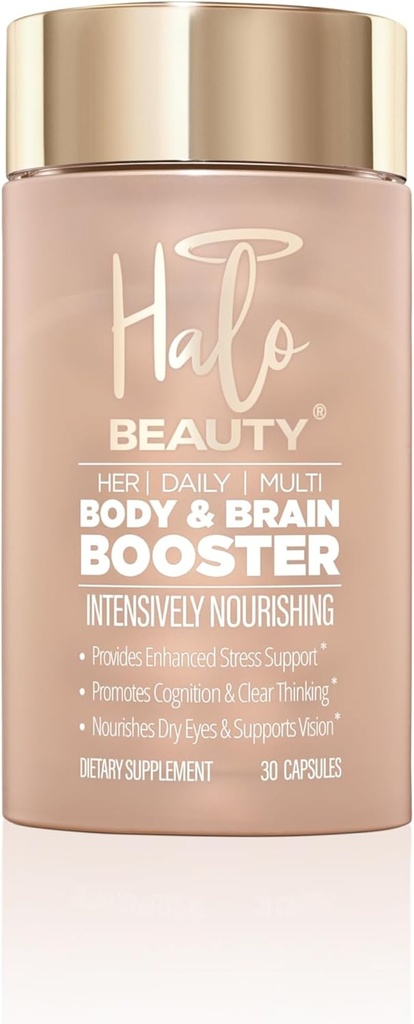 Halo Beauty Her Daily Multi - 30 Capsule Vegan Women's Multivitamin for Energy, mentalty & Wellness - Body & Brain ATM with B6, D3 & çinko ATM