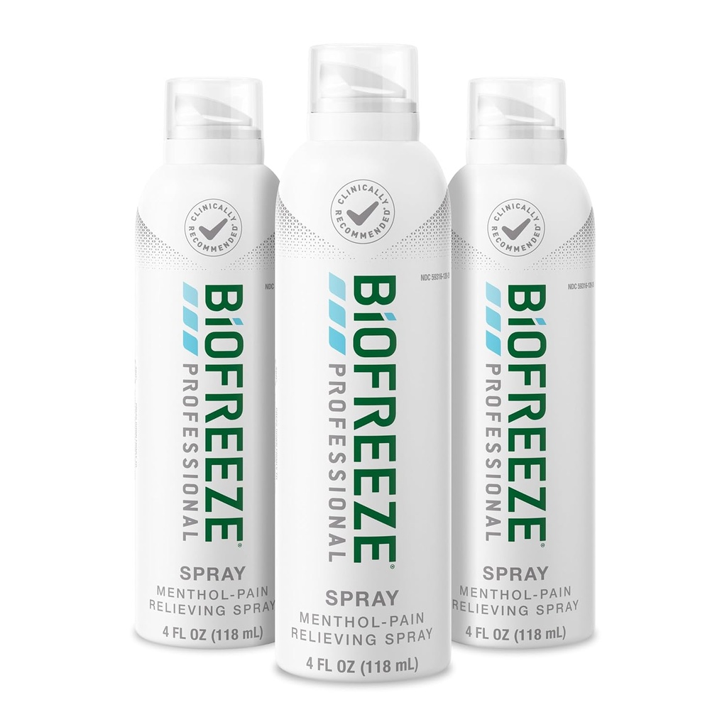 Biofreeze Professional Pain Reliver Spray για το γόνατο, το λαιμό, το ισχίο, αρθρώσεις, ώμος, & απλός πόνος αρθρίτιδας Reliever, πληγή μυών ανακούφιση, άχρωμο Menthol Spray 4 Fl Oz (πακέτο του 3)