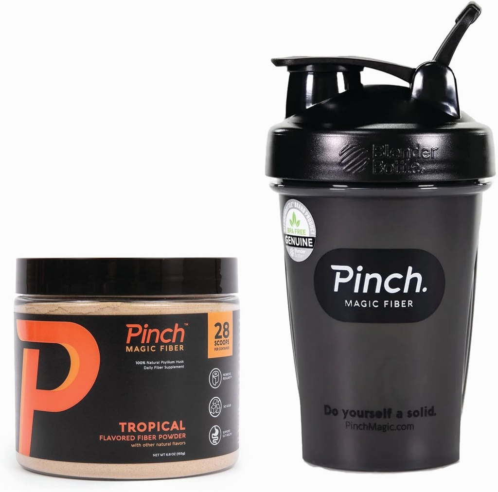Pinch Magic Fiber & Shaker Combo | Prebiyotik Fiber Supplement for Digestive Health, Keto, Vegan, Sugar-Free | Pig & Travel | USA- Made | 28-Day Supply | 20 oz