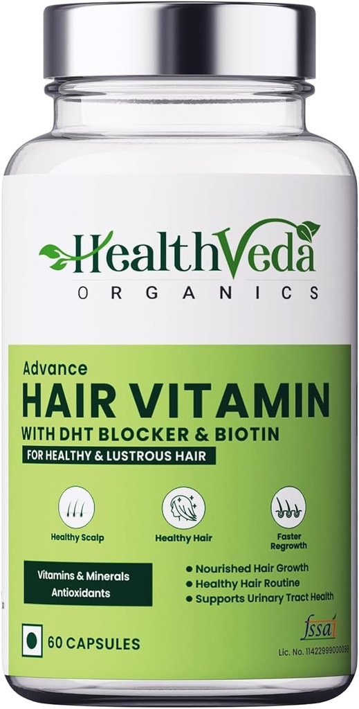 Dht Blocker & Biotin ile Genric Advance Saç Vitamini | Daha İyi Saç Büyüme ve Saç Sonbahar Kontrolü | Stimulates Saçları Follicles | for Men & Women - 60 Veg Capsules