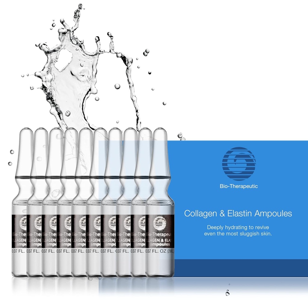 Bio-Therapeutic Collagen & Elastin Ampoules, Interd Face Serum Hydrates ve Firmalar All Skin Type with Gentle and Restorative Water Based Formula - 10 Glass Vials