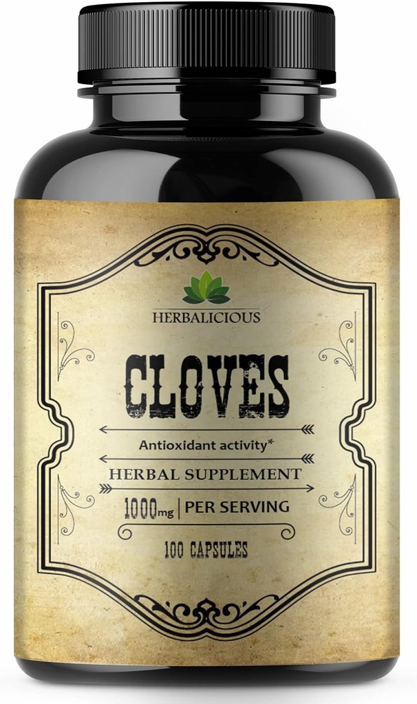 Cloves Capsules - Doğal Diyetsel Tamam - Vitaminlerde Zengin, Mineraller, Manganese, Fiber - Kemikleri Güçlendirmeye Yardımcı Olabilir, Digestive Function, Antioxy Support - 100 Caps