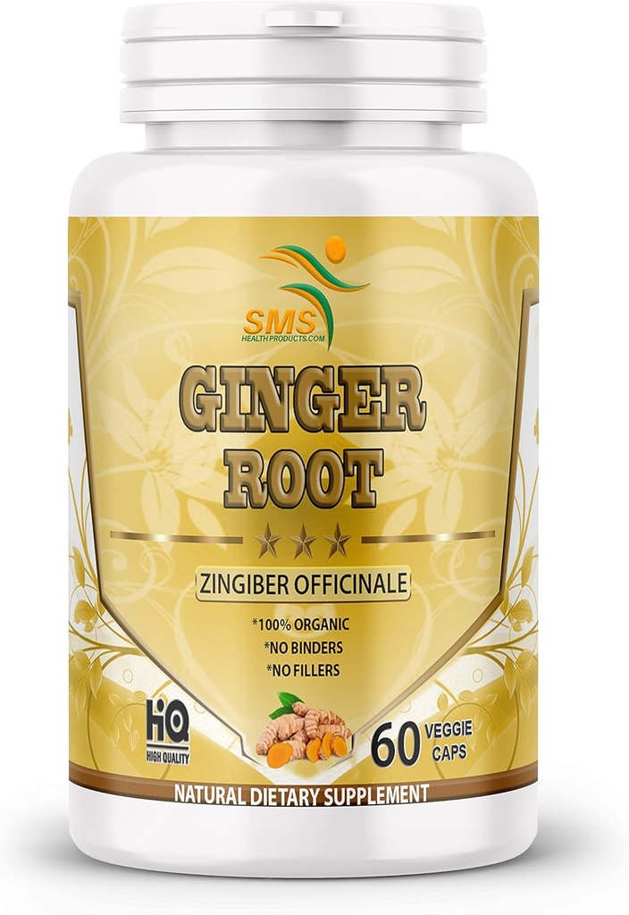 Organik Ginger Root Toz (Zingiber officinale) Digestive Support - 60 Veggie Capsules