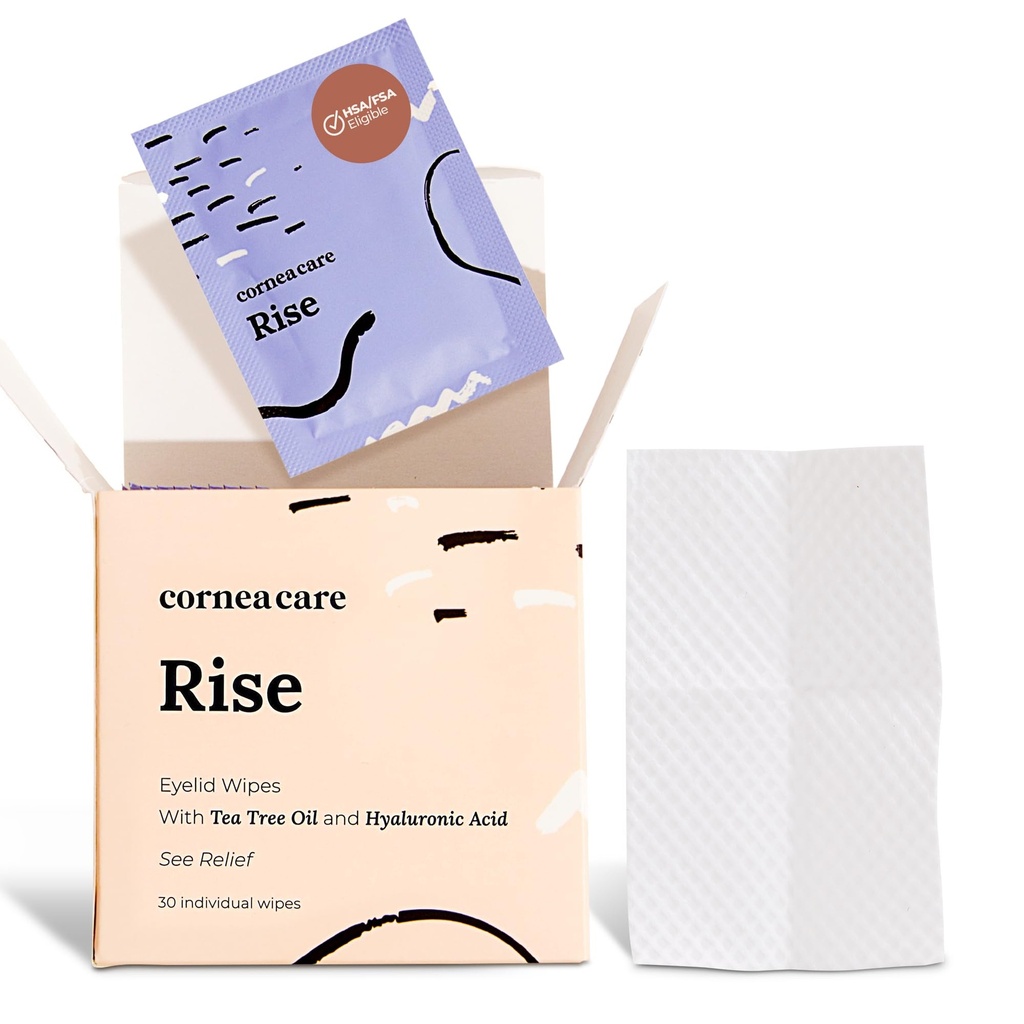 CorneaCare Rise: Eyelid Wipes | Eye Wipes for Kuru Eyes | Eyelid Wipe with Tea Tree Oil & Hyaluronic Acid | Travel Ready | 30