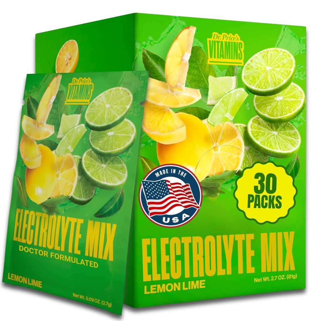 Dr. Price's Electrolyte Mix | Sugar-Free Hydration Toz with 72+ Trace Minerals | No Sugar, Fast-Dis deploy Electrolytes Toz Packets | Lemon-Lime (30 Packs)