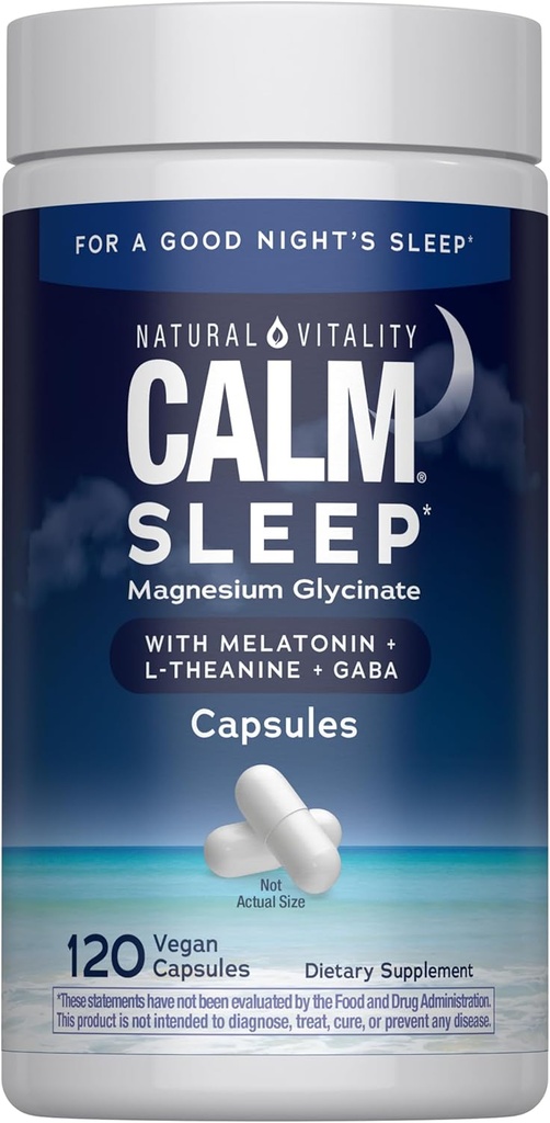 Doğal Vitality Calm Sleep Magnezyum Supplement, Melatonin & Magnezyum Citrate, Sleep Aid Capsules, Gluten Free, Vegan, Non-GMO, Helps The Body Ease into Sleep, 120 Capsules