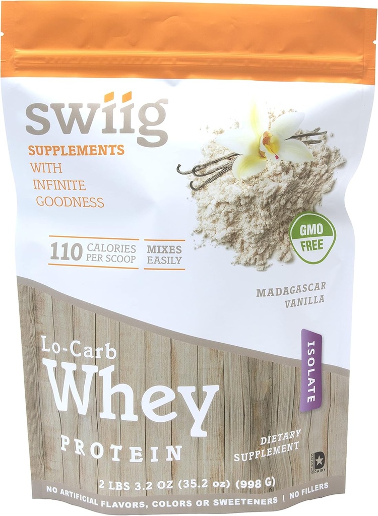 Swiig Lo-Carb Whey Protein Powder, Μαδαγασκάρη Βανίλια, Isolate, Δεν Τεχνητές Γεύσεις, Χρώματα ή Γλυκαντικά, Δεν Fillers, 2.2 Pound Τσάντα