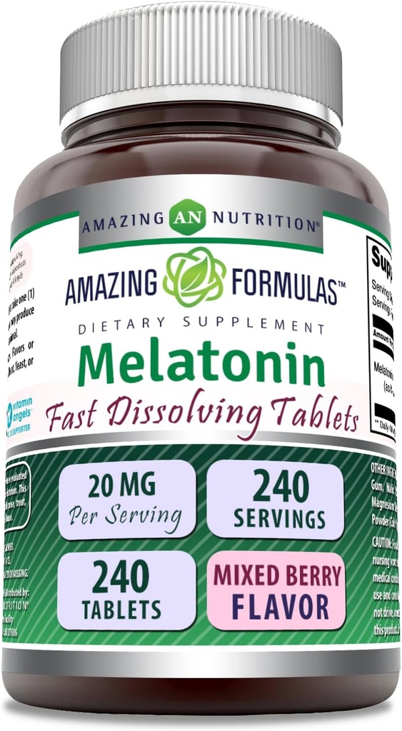 Amazing Formulas Melatonin Fast Dis deploy Supplement | Karma Berry Flavor | 20 Mg Per Servis | 240 Tablet | Non-GMO | Gluten-Free | Made in USA