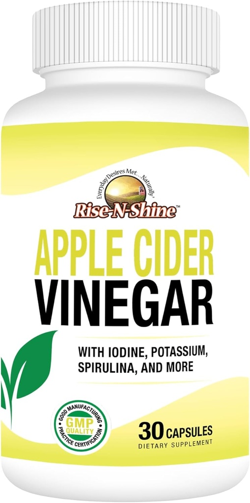Rise-N-Shine Apple Cider Vinegar Capsules - Immune Support Vitamins - Kadınlar ve Erkekler için Gut Desteği 30-Day Supply (30 Capsules)