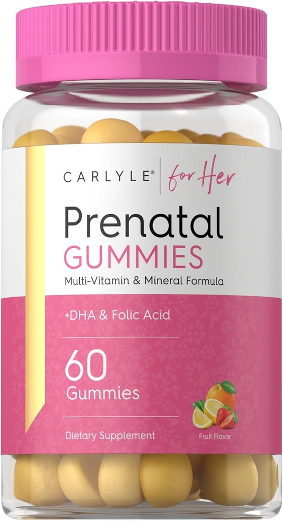 Carlyle Prenatal Gummies for Women | with DHA & Folic Acid | 60 Kont | Meyve Flavor | Non-GMO, Gluten Free Supplement | For Her