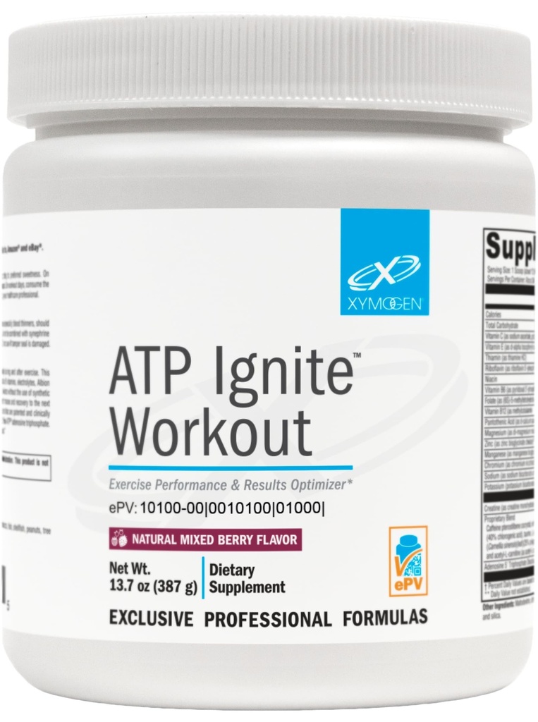 XYMOGEN ATP Ignite Processing Powder - Υποστηρίζει την απόδοση, ανάκτηση, ενέργεια + αντικατάσταση ηλεκτρολυτών με Aminos, βιταμίνες, ηλεκτρολύτες + 95mg καφεΐνη - μικτή Berry Preworkout ποτό Mix (13,7 oz)