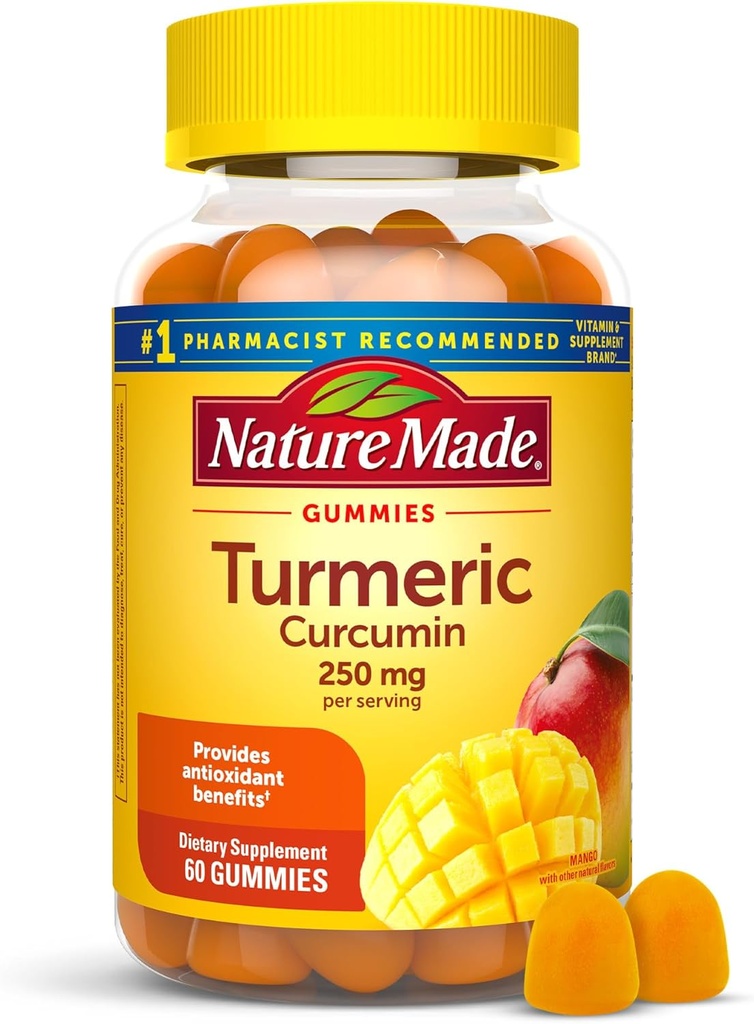 Nature Made Turmeric Curcumin 250mg ανά υπηρεσία, συμπλήρωμα διατροφής για αντιοξειδωτική υποστήριξη, 60 Gummies, 30 ημέρες προσφοράς