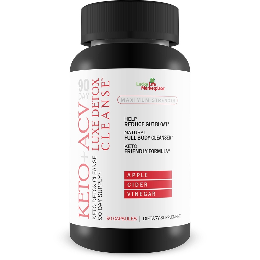 90 Day Keto + Acv Luxe Detox Cleanse - Psyllium Keto Detox Cleanse 90 Day Supply - Gut Bloat & Belly Boyutu - Full Body Cleanser - Premium DW Acv Luxe Cleanse Keto Luxe