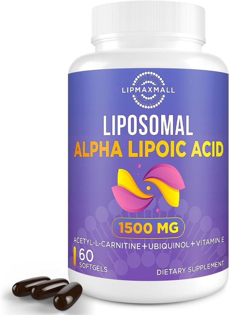 Λιποσωμικό Άλφα Λιποϊκό οξύ 1500mg-με Ακετυλο-L-καρνιτίνη 900mg& Ουμπικινόλη 100mg& Βιταμίνη Ε 15mg, ALA Συμπλήρωμα για αντιοξειδωτικά Γλυκόζη Μεταβολισμός Νεύρα Ενέργεια Καρδιαγγειακό,60 Softgels
