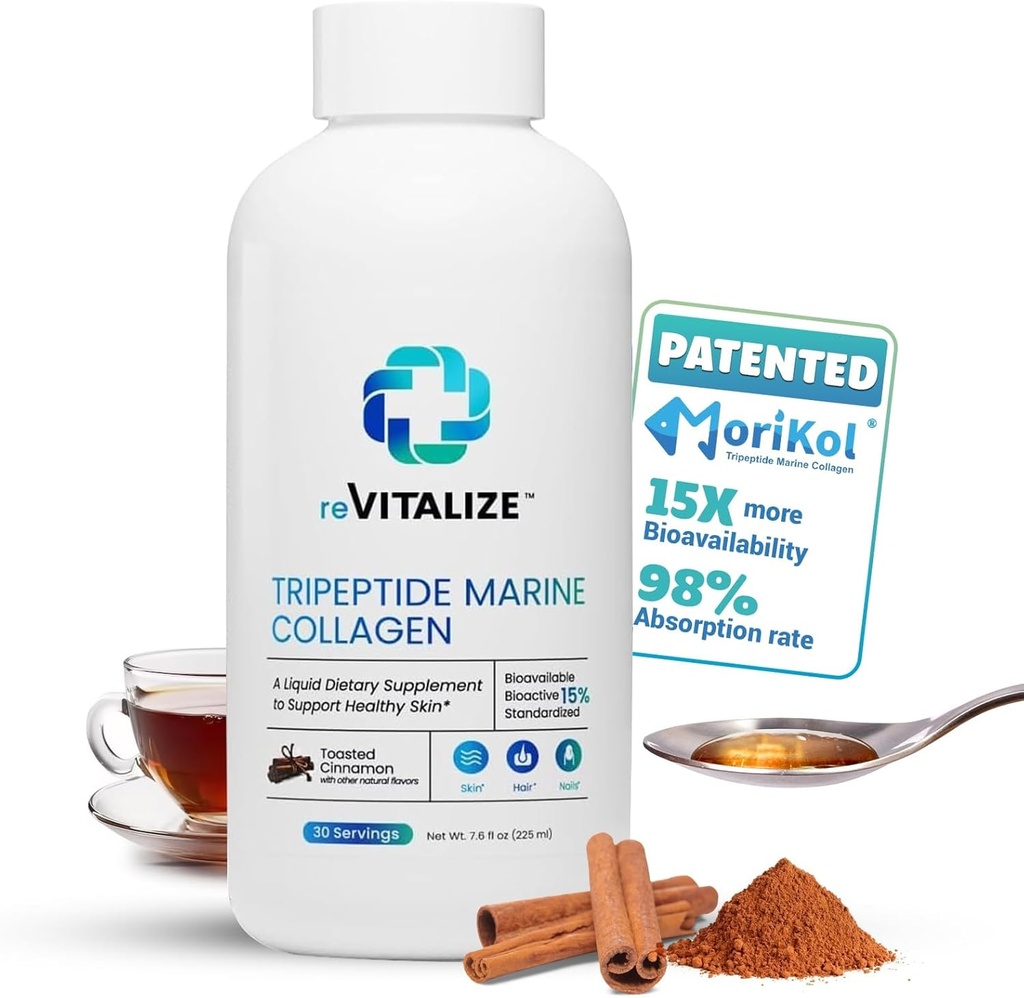 Kadınlar ve Erkekler için sıvı Collagen - 1000 mg Hydrolyzed Hydro ile% 15 Tripeptidler | Skin Renewal için Hızlı Bir Formül, Saç Büyüme ve Ortak Destek | 30 Günlük Supply Cinnamon Flavor