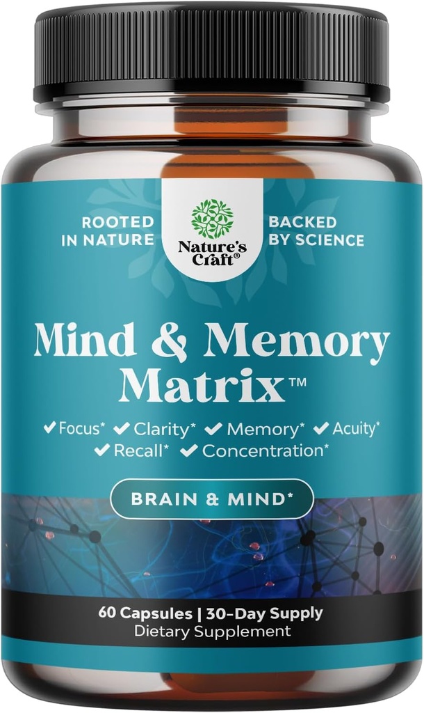 Nootropic Brain Supplement for Memory and Focus Enhancement - Βιταμίνες για Ψυχική Υγεία & Καθαρότητα με VIT A, B6, Ριβοφλαβίνη, Νιασίνη, Thiamin & Folate - Γνωστικό Συγκρότημα για Ζωτικότητα Μυός - 60 Ct