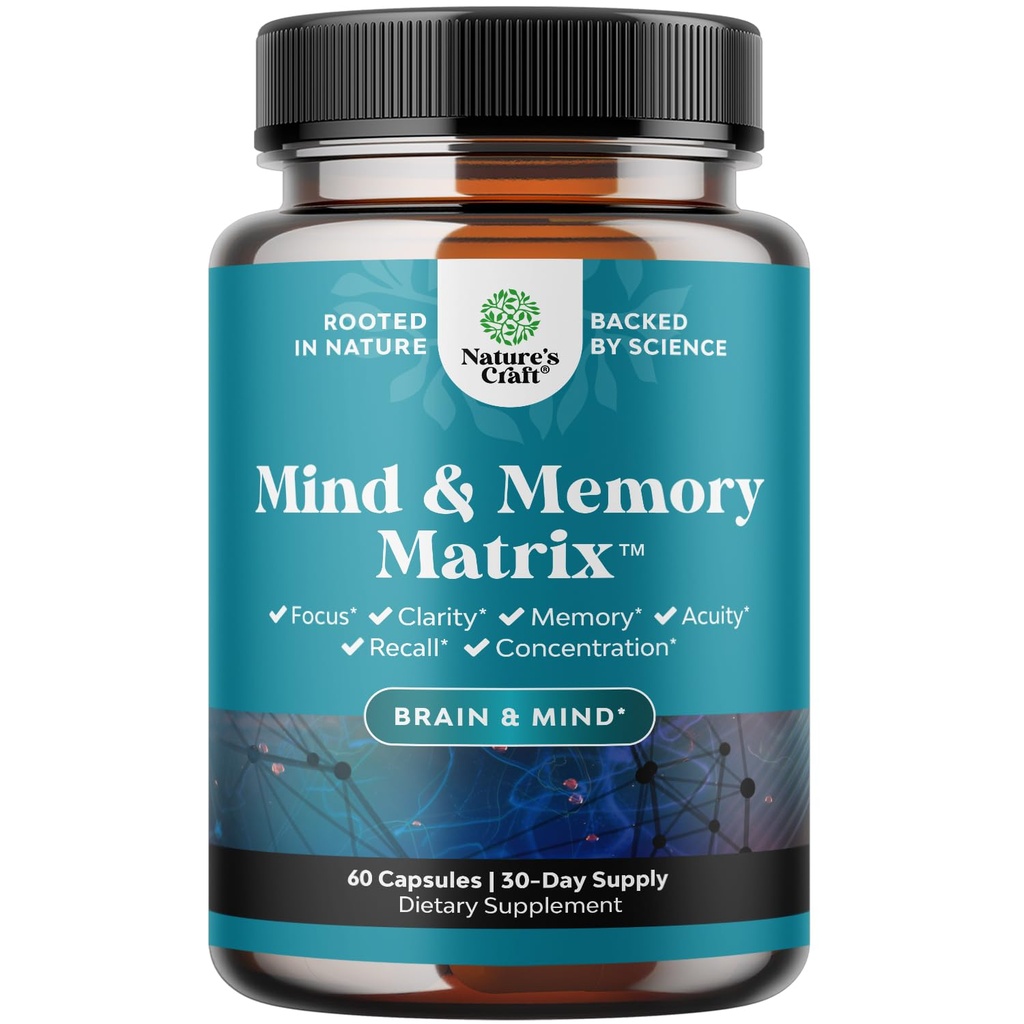 Nootropic Brain Supplement for Memory and Focus improvement - A, B6, Riboflavin, Niacin, Thiamin & Folate - Zihinsel Yaşam için Bilişsel Kompleks - 60 Ctt