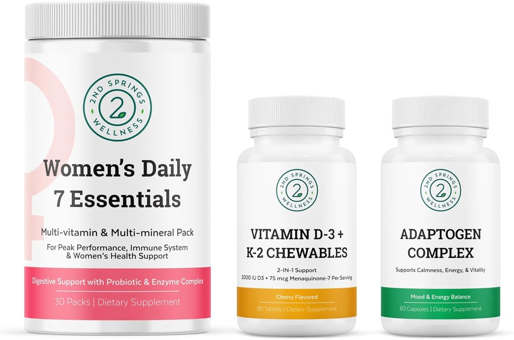Kadınlar Daily 7 Essentials, D3 + K2 Chewables & Adaptogen Kompleksi